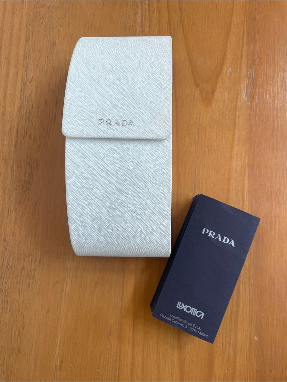 Prada Cream Textured Leather Glasses Case